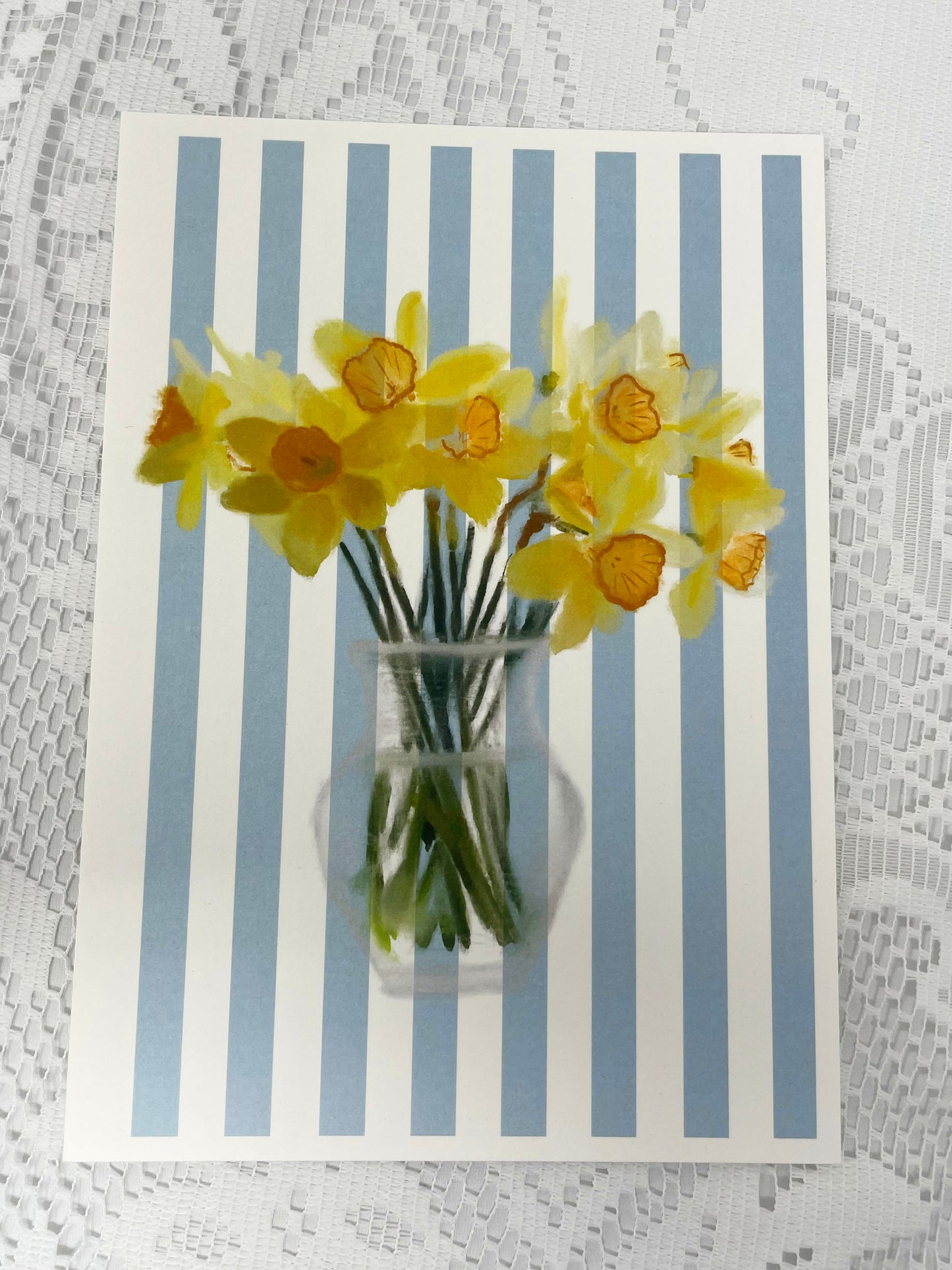 Hand-Drawn Floral Art Prints on a Candystriped Background