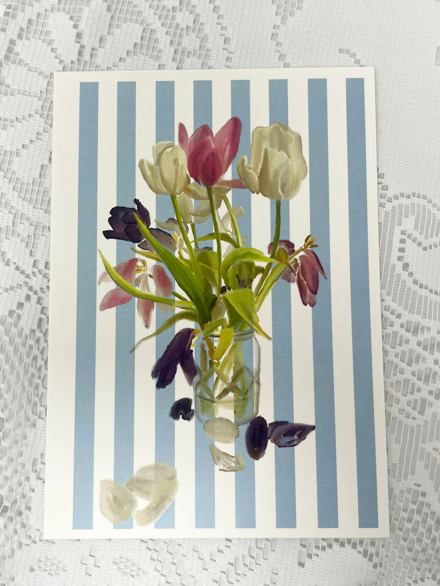 Hand-Drawn Floral Art Prints on a Candystriped Background