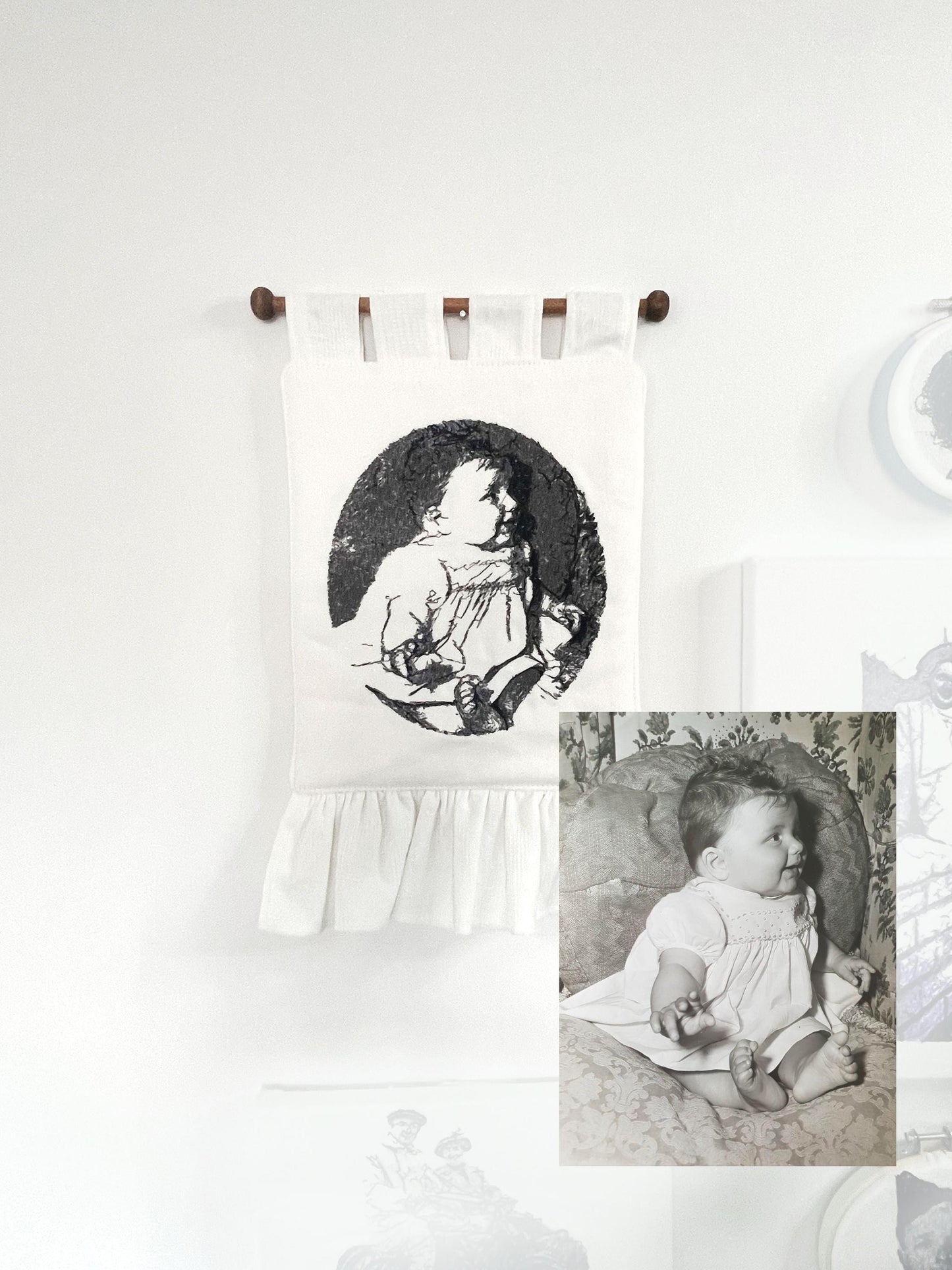 Embroidered Photo on Wall Hanging