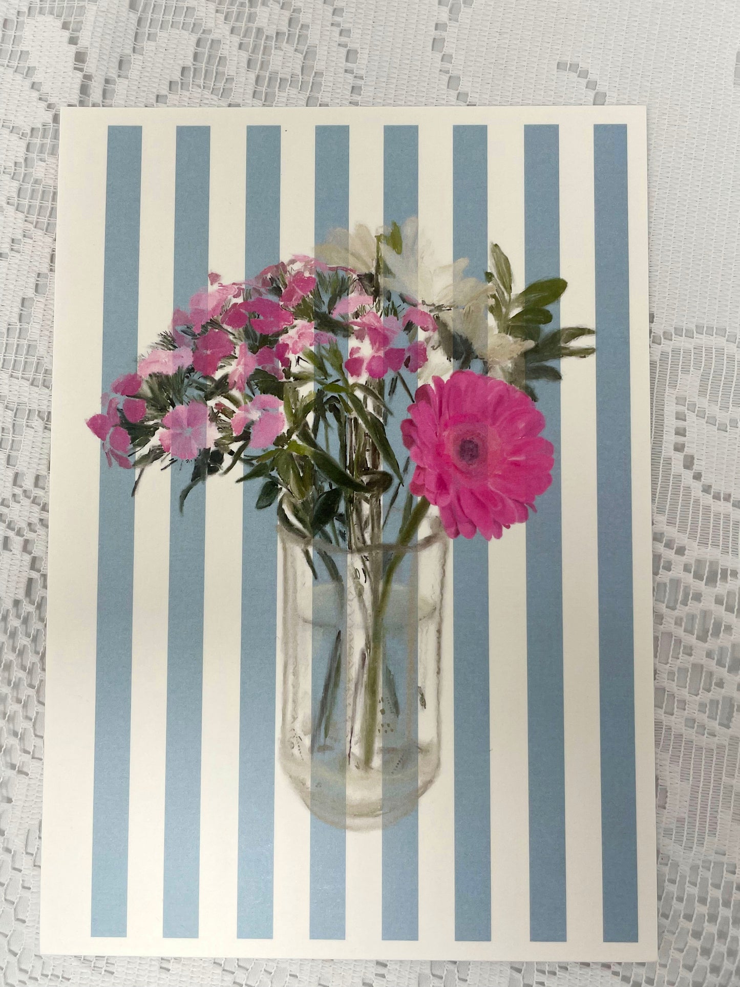 Hand-Drawn Floral Art Prints on a Candystriped Background